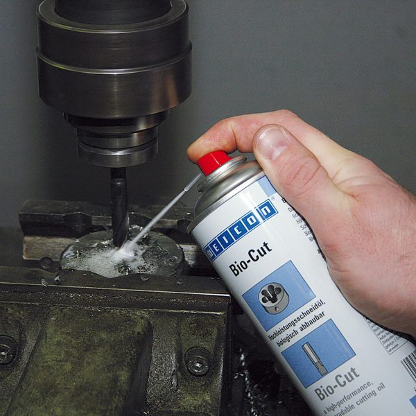 Weicon Bio-Cut Spray used to lubricate high speed drill